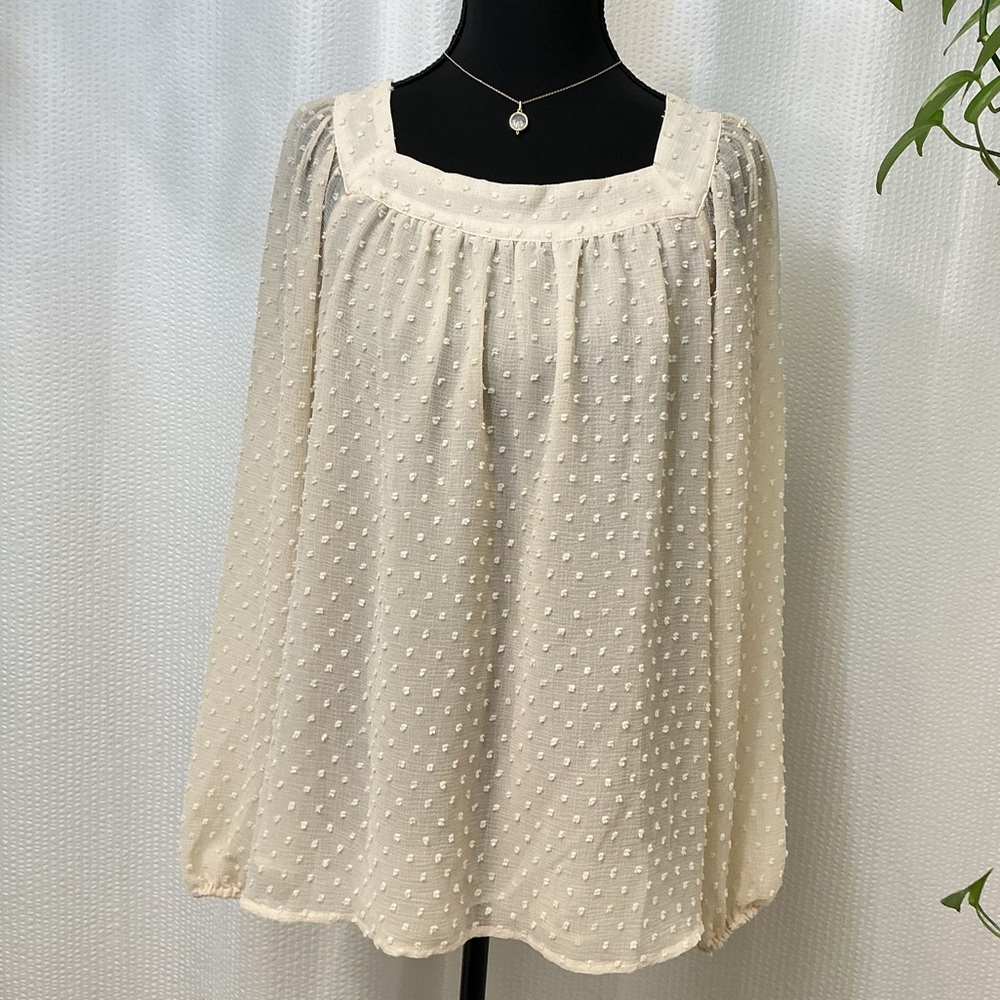 LC Lauren Conrad Cream Smocked Long Sleeve Blouse Size M